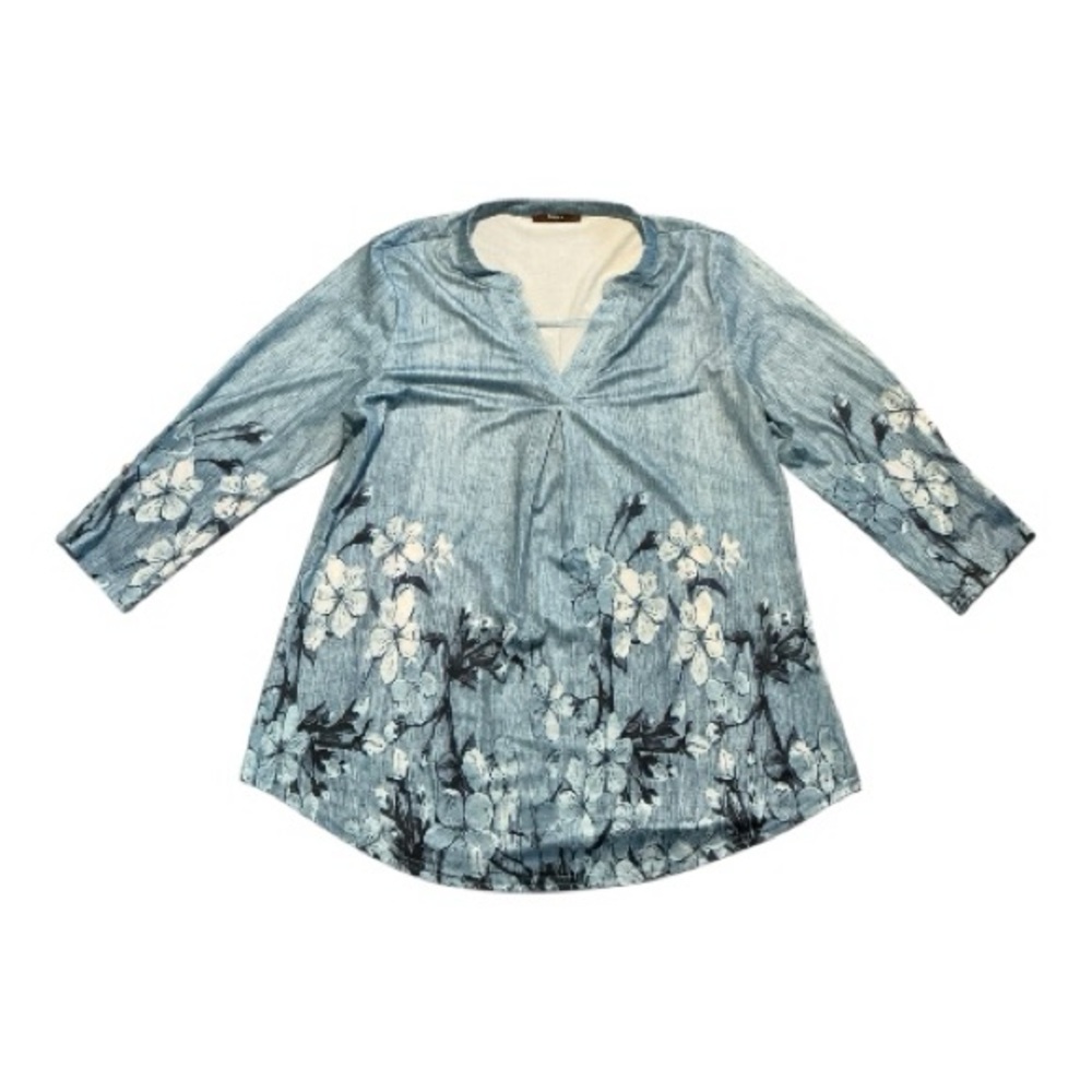 Floral Denim Tunic Top Sz M